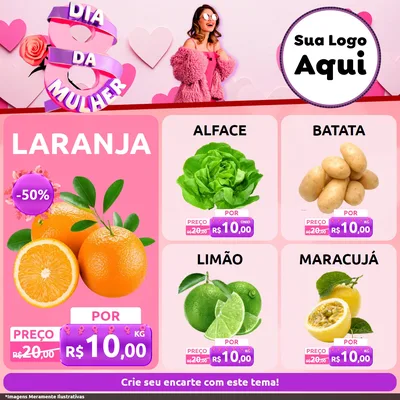 Modelo de Rede Social para Feed Facebook com o tema Dia da Mulher para Hortifrúti