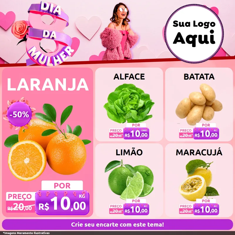Modelo de Rede Social para Feed Facebook com o tema Dia da Mulher para Hortifrúti