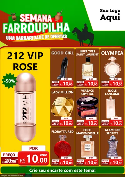 Modelo de Encarte para Encarte A4 Vertical com o tema Semana Farroupilha - Uma Barbaridade de Ofertas para Perfumes