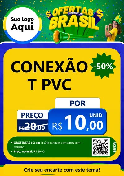 Modelo de Cartaz para Cartaz A4 Vertical com o tema Ofertas Semana do Brasil para Tubos e conexões