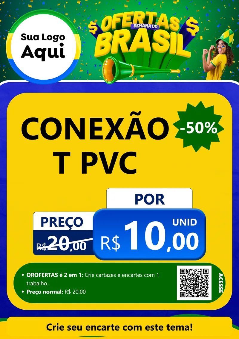Modelo de Cartaz para Cartaz A4 Vertical com o tema Ofertas Semana do Brasil para Tubos e conexões
