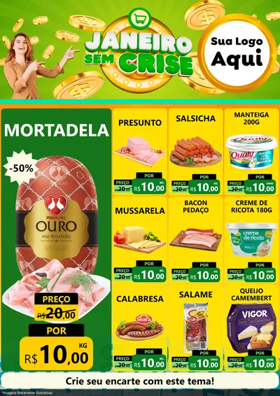 Modelo de Encarte para Encarte A4 Vertical com o tema Janeiro Sem Crise para Frios e Laticínios