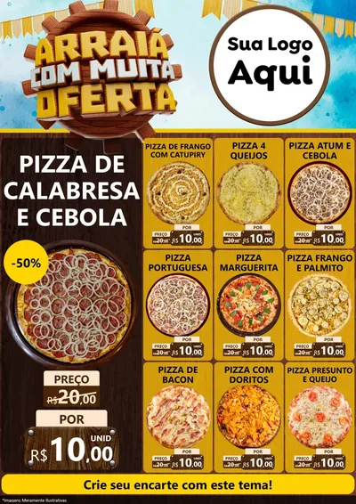Modelo de Encarte para Encarte A4 Vertical com o tema Ofertas de São João - Junina para Pizzaria