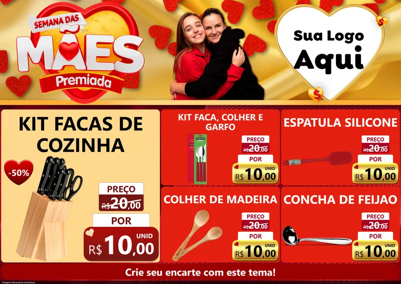 Modelo de Encarte para Encarte A4 Horizontal com o tema Semana das Mães Premiada para Utilidades Domésticas