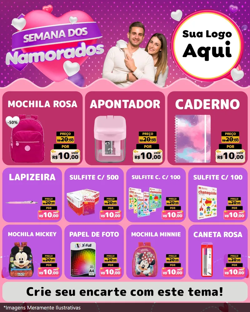 Modelo de Rede Social para Feed Instagram com o tema Semana dos Namorados para Papelaria