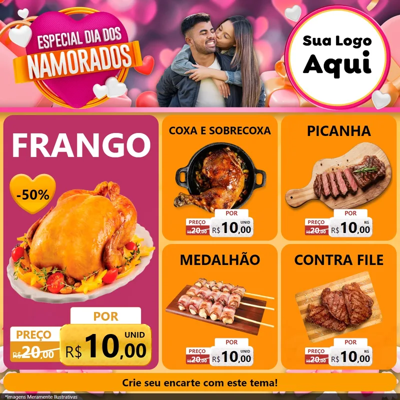 Modelo de Rede Social para Feed Facebook com o tema Especial Dia dos Namorados para Assados