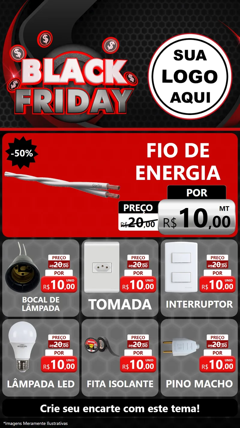 Modelo de Rede Social para Stories com o tema Black Friday para Materiais Elétricos