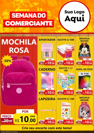 Modelo de Encarte para Encarte A4 Vertical com o tema Semana do Comerciante para Papelaria