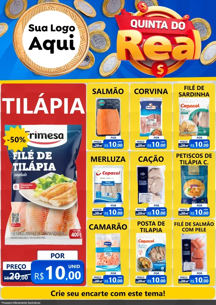 Modelo de Encarte para Encarte A4 Vertical com o tema Quinta do Real para Peixaria
