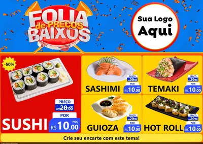 Modelo de Encarte para Encarte A4 Horizontal com o tema Folia de Preços Baixos para Comida japonesa