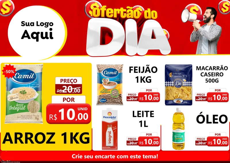 Modelo de Encarte para Encarte A4 Horizontal com o tema Ofertão do dia para Supermercado