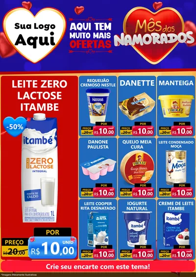 Modelo de Encarte para Encarte A4 Vertical com o tema Mês dos Namorados para Frios e Laticínios