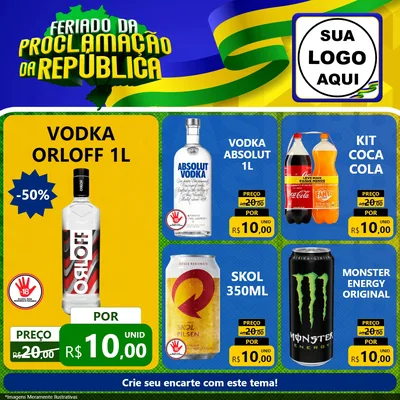 Modelo de Rede Social para Feed Facebook com o tema Feriado da Proclamação da República para Distribuidora de bebidas