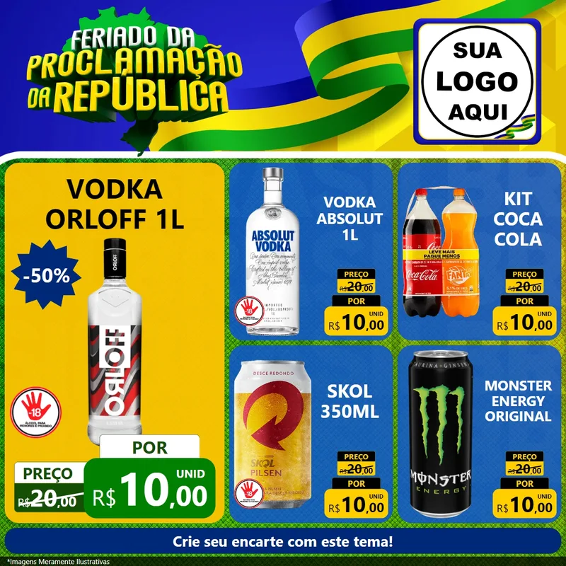 Modelo de Rede Social para Feed Facebook com o tema Feriado da Proclamação da República para Distribuidora de bebidas