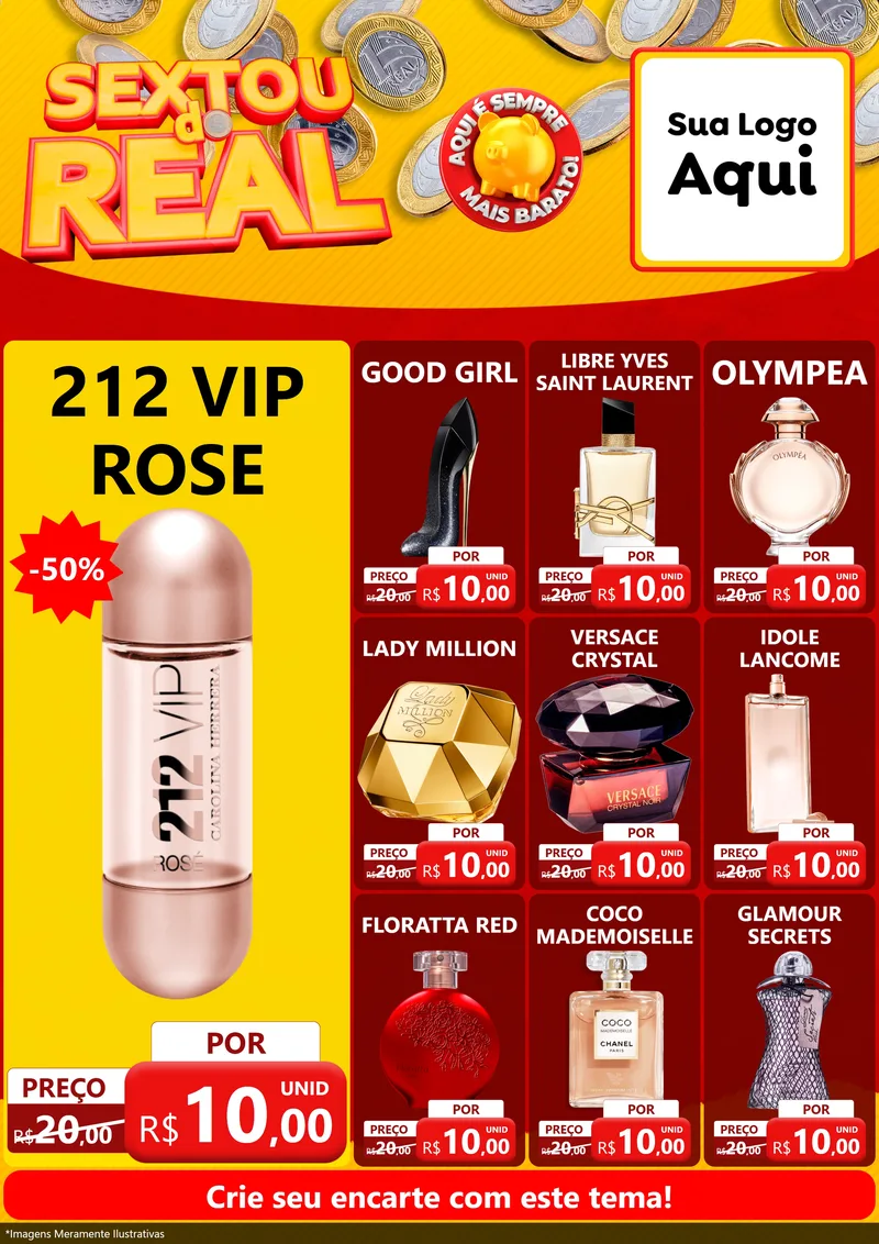 Modelo de Encarte para Encarte A4 Vertical com o tema Sextou do Real para Perfumes