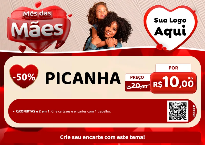 Modelo de Cartaz para Cartaz A4 Horizontal com o tema Mês das Mães para Açougue