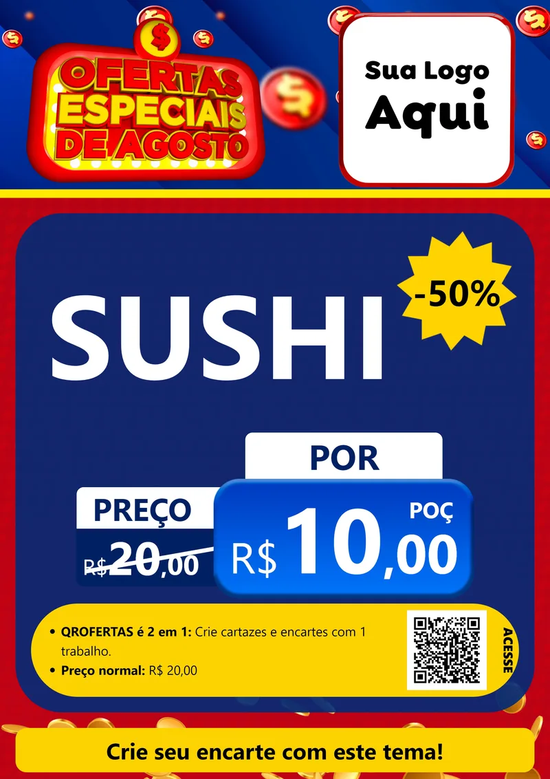 Modelo de Cartaz para Cartaz A4 Vertical com o tema Ofertas Especiais de Agosto para Comida japonesa