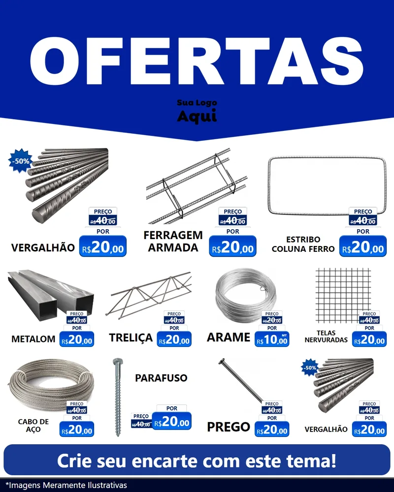Modelo de Rede Social para Feed Instagram com o tema Ofertas Azul Cartaz para Ferragens