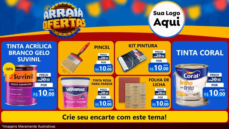 Modelo de TV para TV Horizontal com o tema Arraiá de Ofertas - Junina para Tintas e Ferramentas