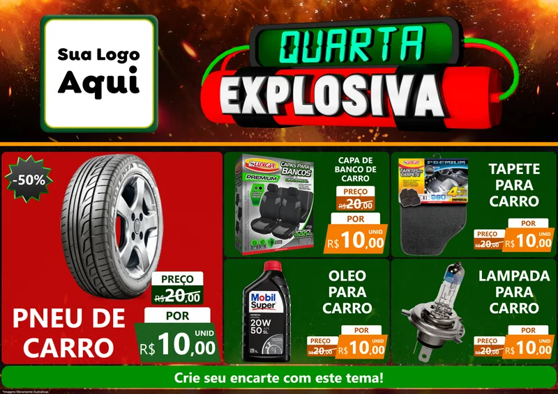 Modelo de Encarte para Encarte A4 Horizontal com o tema Quarta Explosiva para Auto peças