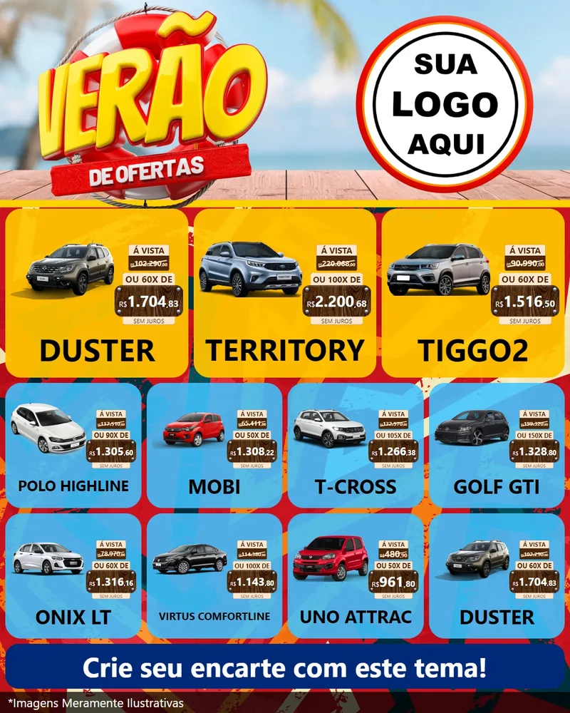 Modelo de Rede Social para Feed Instagram com o tema Verão de Ofertas para Concessionaria de Carros