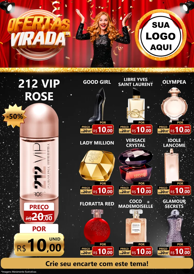 Modelo de Encarte para Encarte A4 Vertical com o tema Ofertas da Virada para Perfumes