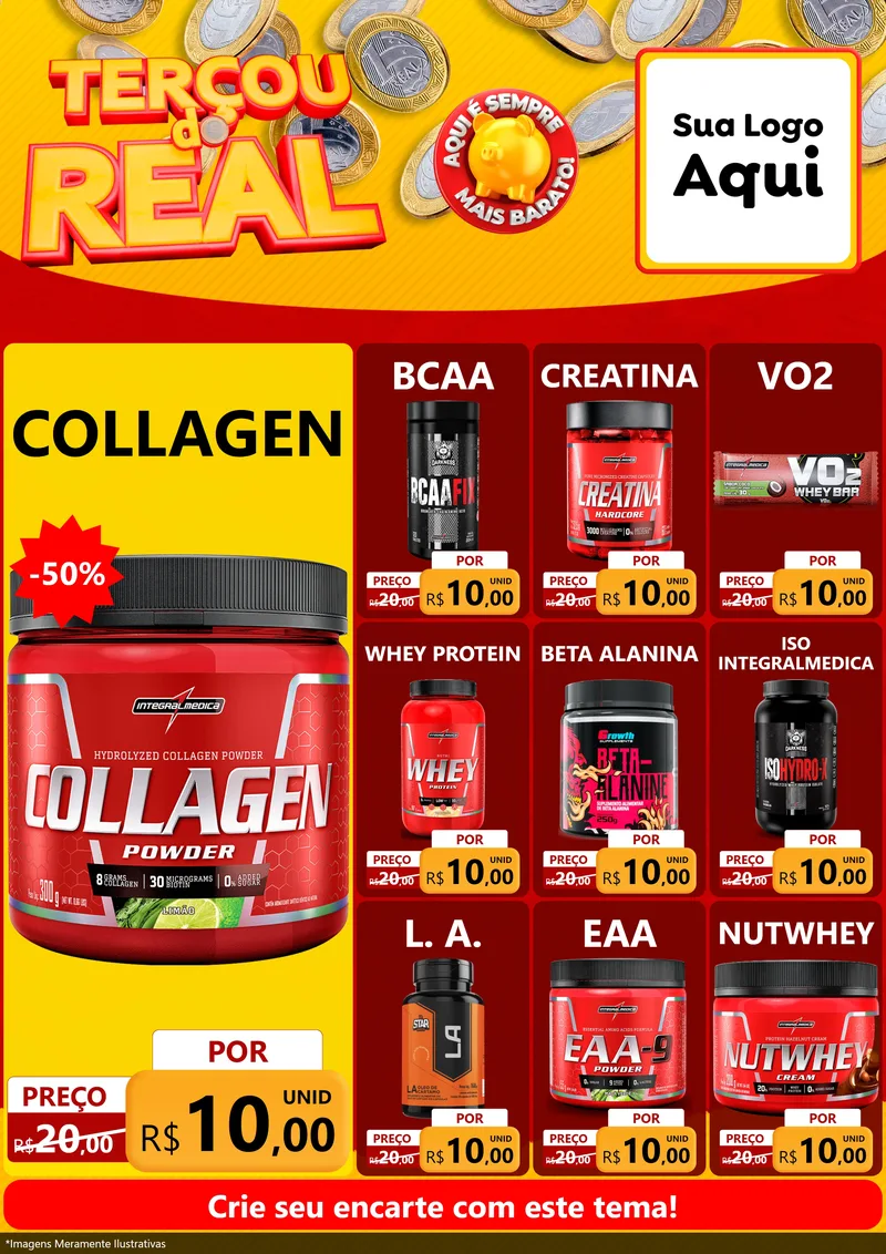 Modelo de Encarte para Encarte A4 Vertical com o tema Terçou do Real para Suplementos alimentares