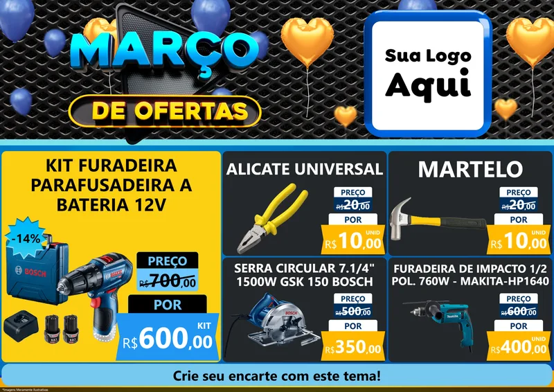 Modelo de Encarte para Encarte A4 Horizontal com o tema Março de Ofertas para Maquinas e Ferramentas