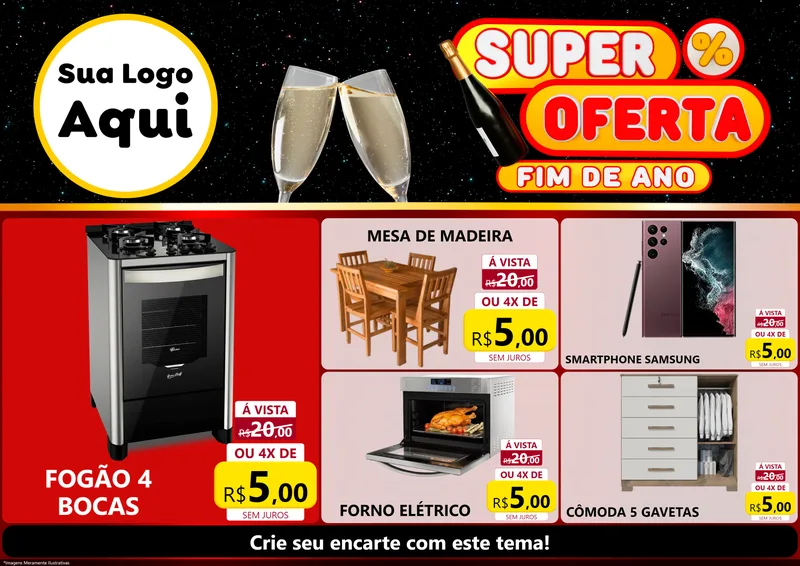 Modelo de Encarte para Encarte A4 Horizontal com o tema Super Oferta Fim de Ano para Móveis e Eletro