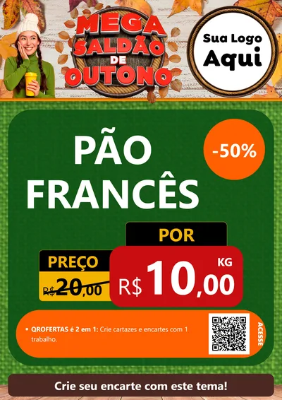Modelo de Cartaz para Cartaz A4 Vertical com o tema Mega Saldão de Outono para Padaria
