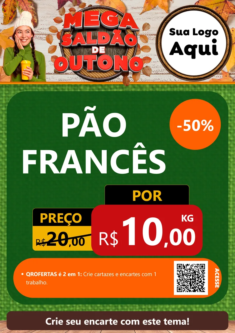 Modelo de Cartaz para Cartaz A4 Vertical com o tema Mega Saldão de Outono para Padaria