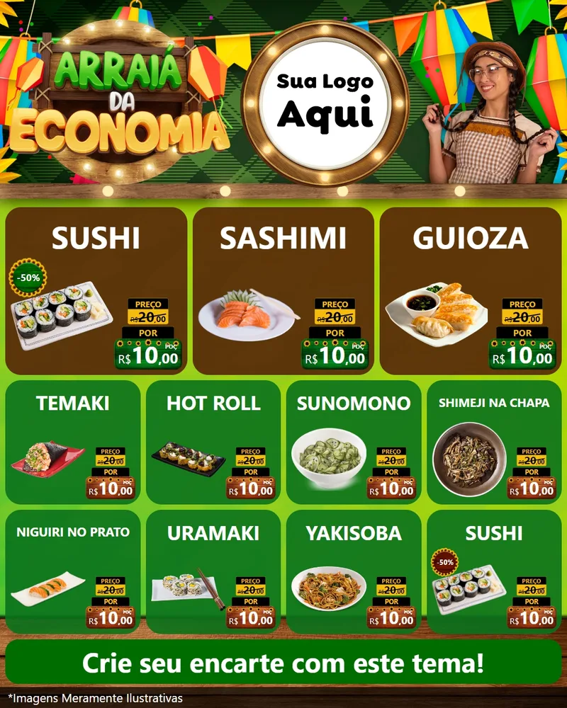 Modelo de Rede Social para Feed Instagram com o tema Arraiá de Economia para Comida japonesa