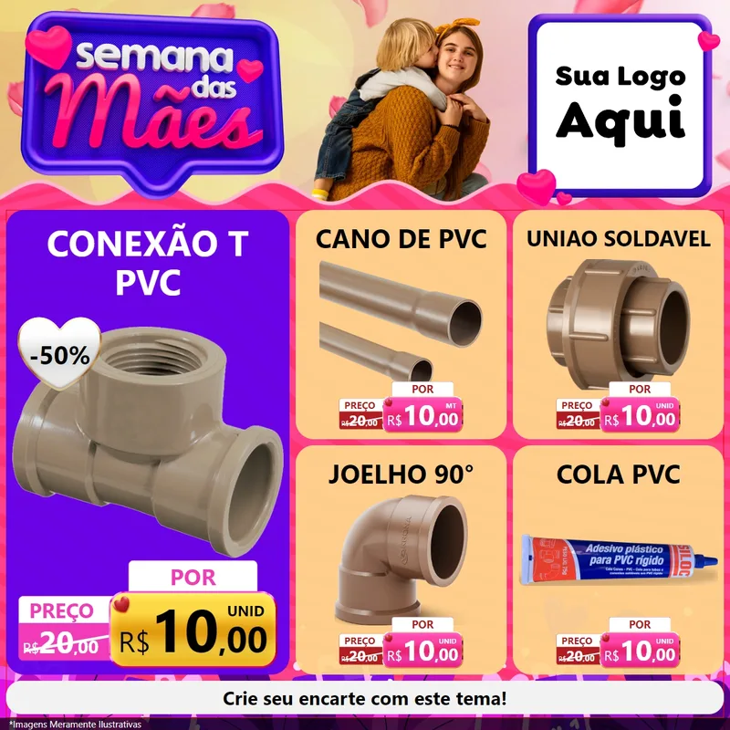 Modelo de Rede Social para Feed Facebook com o tema Semana das Mães para Tubos e conexões