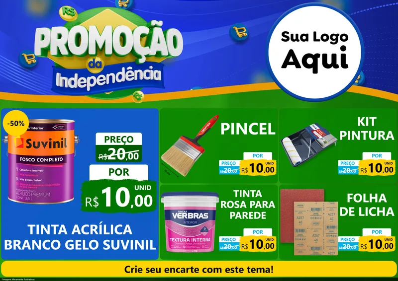 Modelo de Encarte para Encarte A4 Horizontal com o tema Promoção da Independência para Tintas e Ferramentas