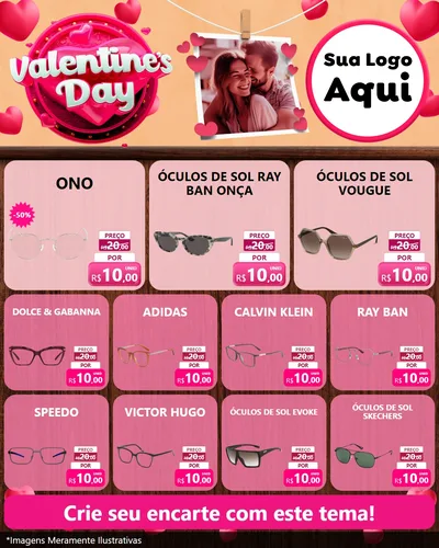 Modelo de Rede Social para Feed Instagram com o tema Valentine's Day para Óticas