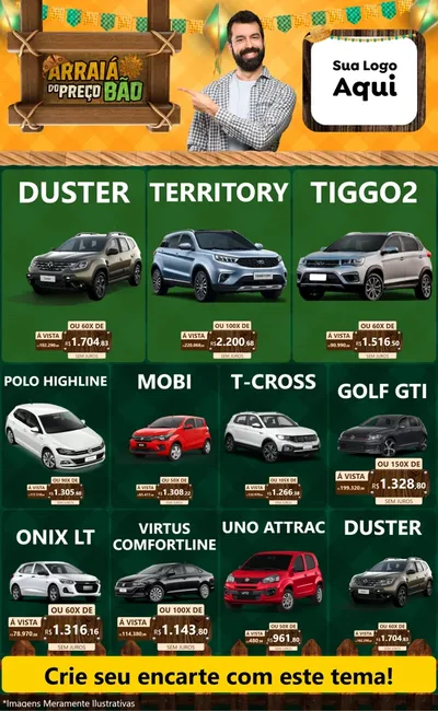 Modelo de Encarte para Encarte Grande com o tema Arraiá do preço bão para Concessionaria de Carros