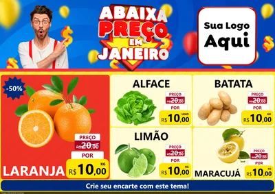 Modelo de Encarte para Encarte A4 Horizontal com o tema Abaixa Preço em Janeiro para Hortifrúti