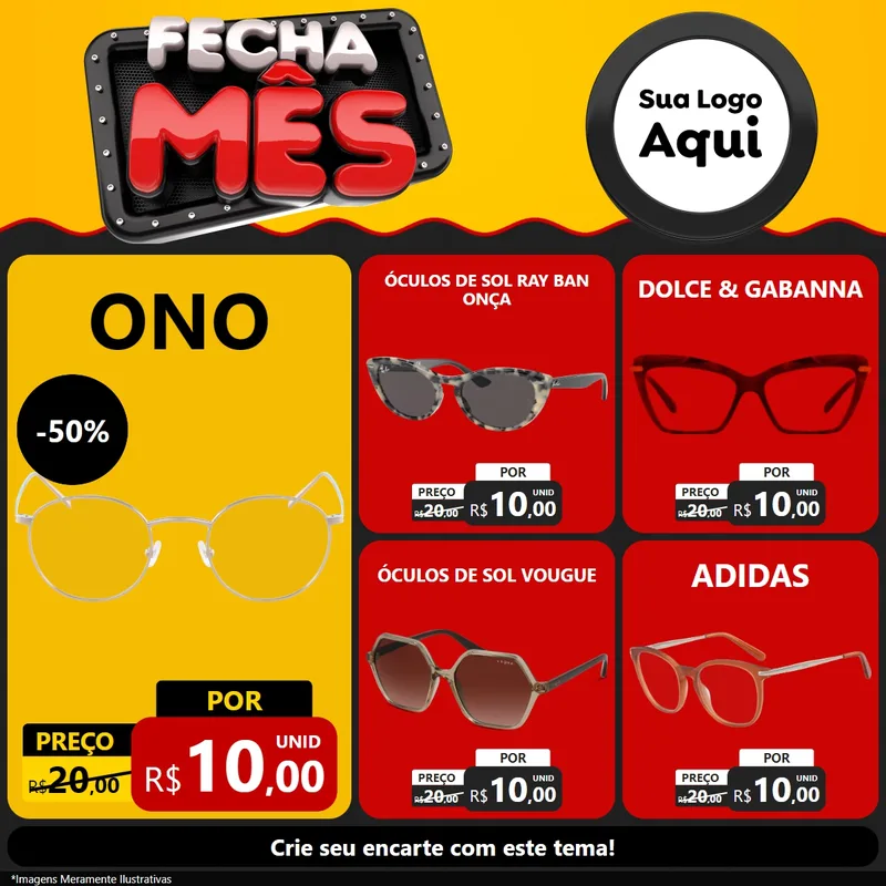 Modelo de Rede Social para Feed Facebook com o tema Fecha Mês para Óticas