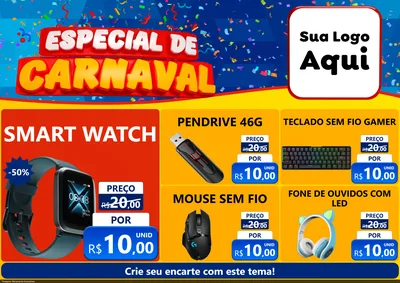 Modelo de Encarte para Encarte A4 Horizontal com o tema Especial de Carnaval para Informática