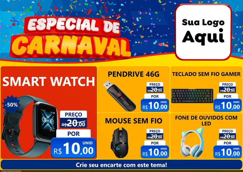Modelo de Encarte para Encarte A4 Horizontal com o tema Especial de Carnaval para Informática