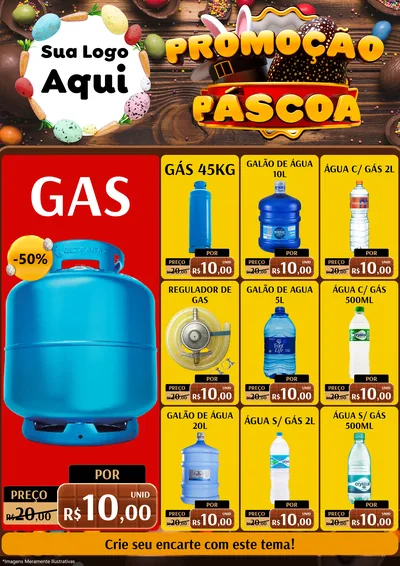 Modelo de Encarte para Encarte A4 Vertical com o tema Promoção Páscoa para Água e gás