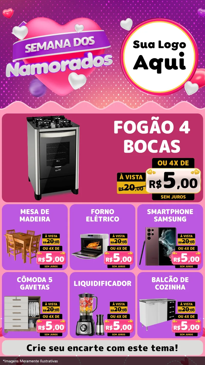 Modelo de Rede Social para Stories com o tema Semana dos Namorados para Móveis e Eletro