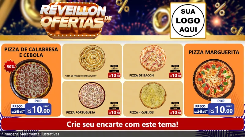 Modelo de TV para TV Horizontal com o tema Réveillon de Ofertas para Pizzaria