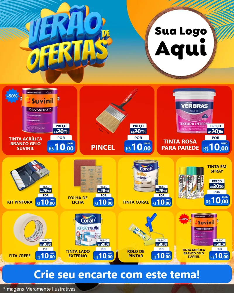 Modelo de Rede Social para Feed Instagram com o tema Verão de Ofertas para Tintas e Ferramentas