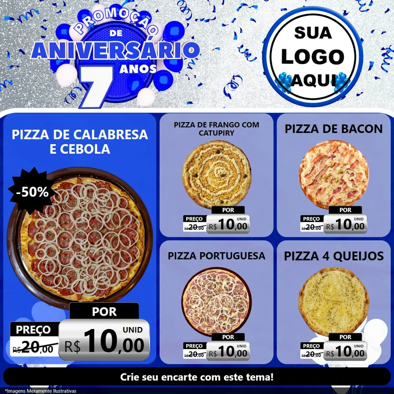 Modelo de Rede Social para Feed Facebook com o tema Promoção de Aniversário - 7 Anos para Pizzaria
