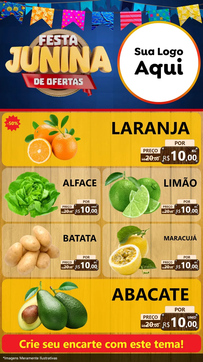 Modelo de TV para TV Vertical com o tema Festa Junina de Ofertas para Hortifrúti