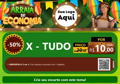 Modelo de Cartaz para Cartaz A4 Horizontal com o tema Arraiá de Economia para Hamburgueria