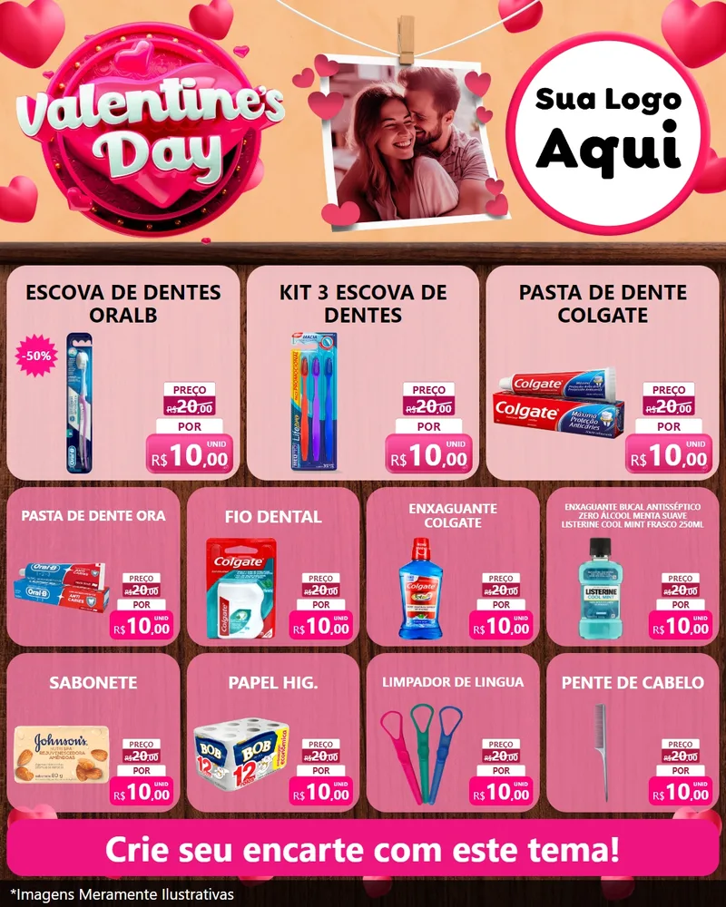 Modelo de Rede Social para Feed Instagram com o tema Valentine's Day para Higiene Pessoal