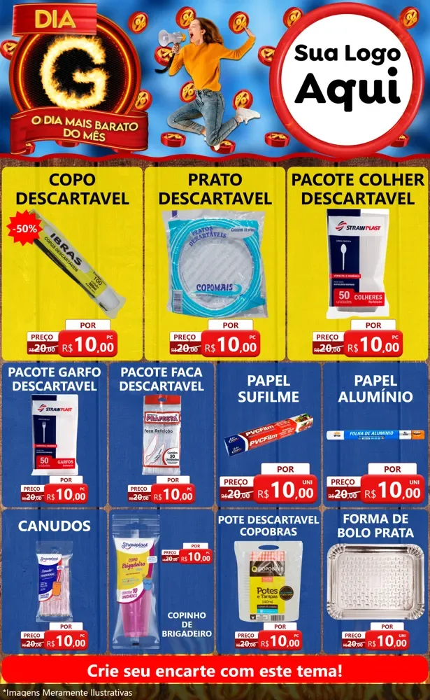 Modelo de Encarte para Encarte Grande com o tema Dia G - O Dia Mais Barato Do Mês para Embalagens