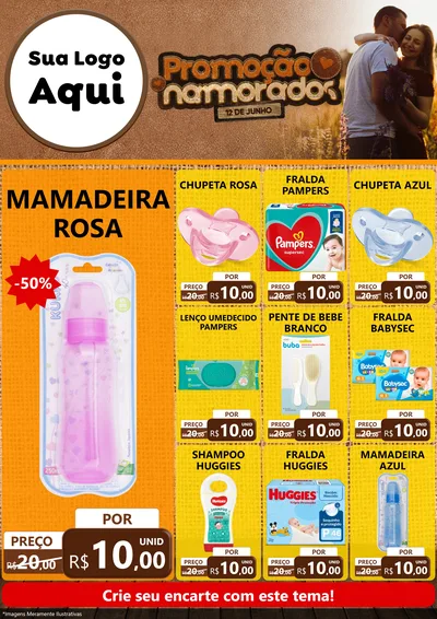 Modelo de Encarte para Encarte A4 Vertical com o tema Promoção Namorados para Bebês